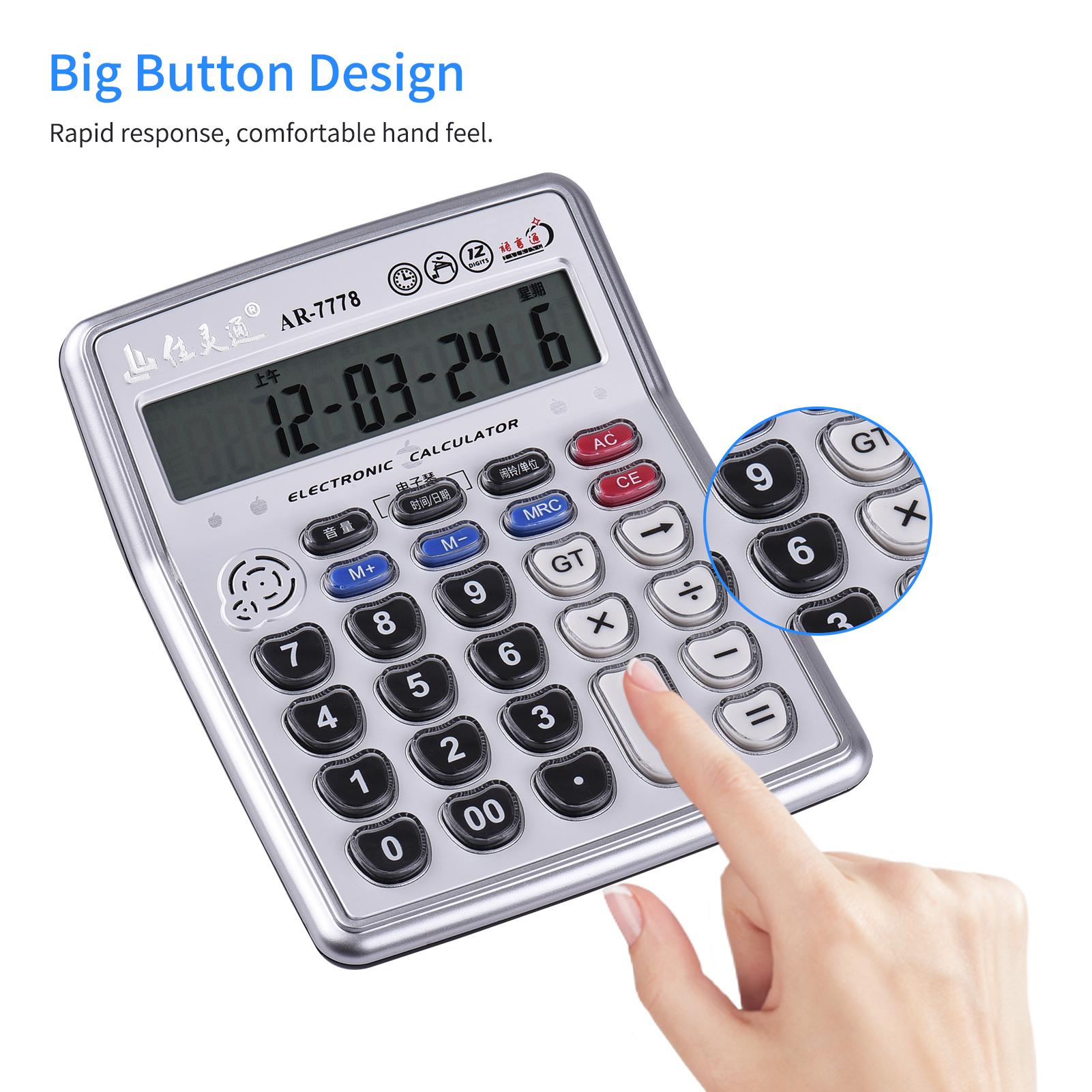 Musical Desktop Calculator 12-Digits LCD Display Electronic Calculator Counter Big Buttons with Music Piano Play Time