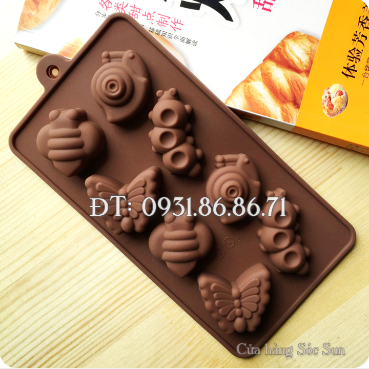 Khuôn silicon 8 con bướm, con sâu, con bọ - Mã số 1271
