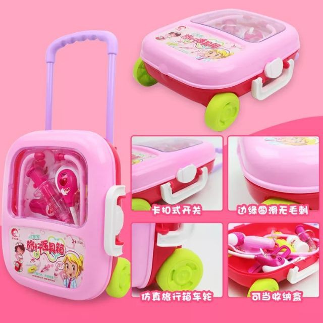 Bộ đồ chơi phụ kiện cho búp bê chủ đề bác sỹ khám bệnh 2 tư thế trong 1: vali kéo và vali xách sinh động, gọn gàng