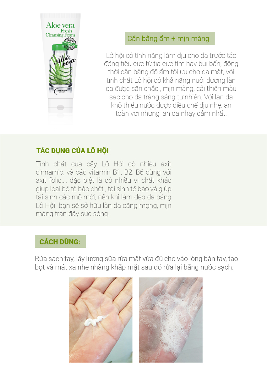 SỮA RỬA MẶT LÔ HỘI LÀM TRẮNG-CẤP ẨM HOLIKEY ALOE VERA FRESH CLEANSING FOAM