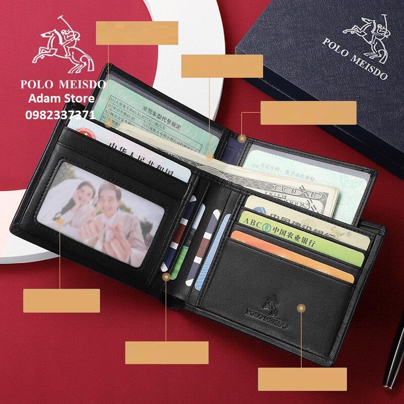 Bóp Ví Nam Da Bò Thật POLO MEISDO Cao Cấp Kiểu Dáng Hàn Quốc Full Hộp Làm Quà Biếu Tặng Sinh Nhật PL33