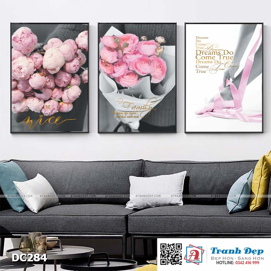 Bộ 3 tranh canvas treo tường Decor Tranh quotes tone hồng pastel - DC284