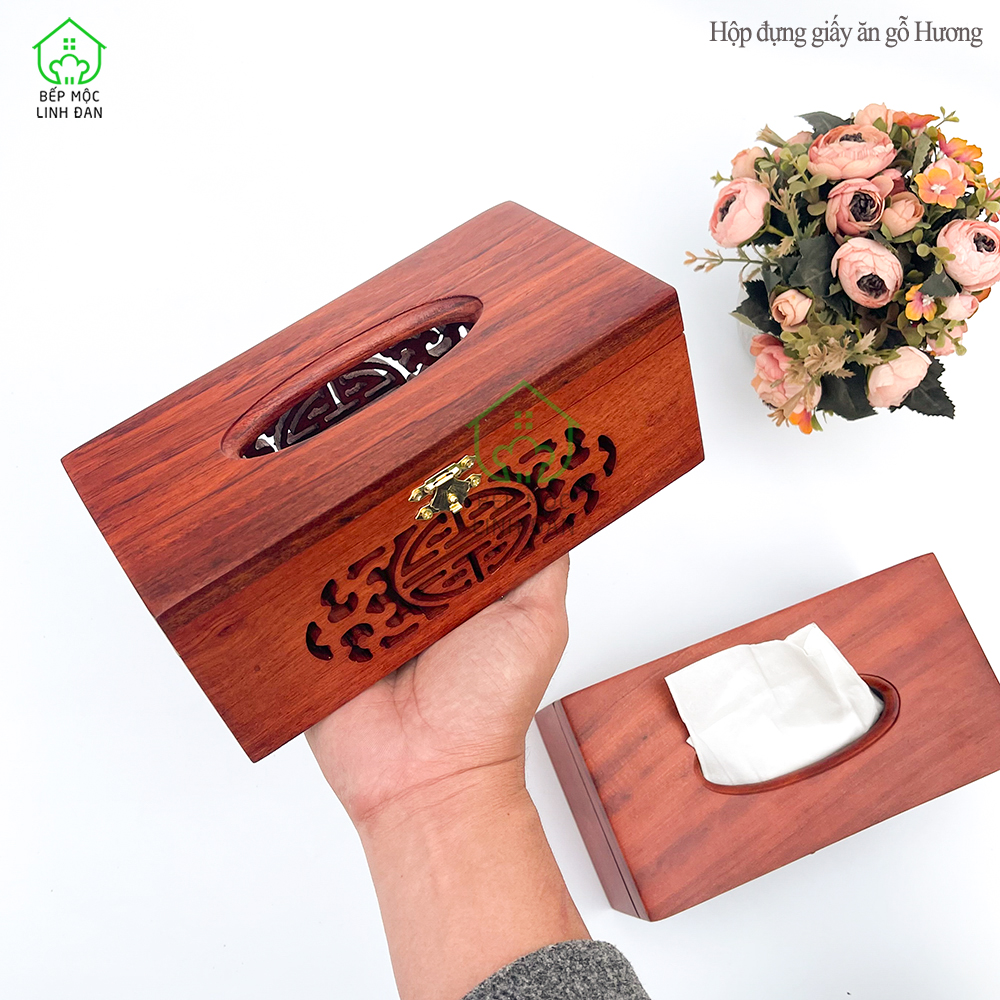 Hộp Đựng Khăn Giấy Gỗ Hương HAHANCO Chạm Trổ Thủ Công Kỹ Đẹp