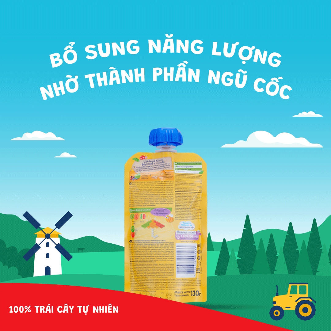 Combo 6 Gói Trái cây nghiền vị táo, quả mọng và yến mạch Fruto Nyanya 130g