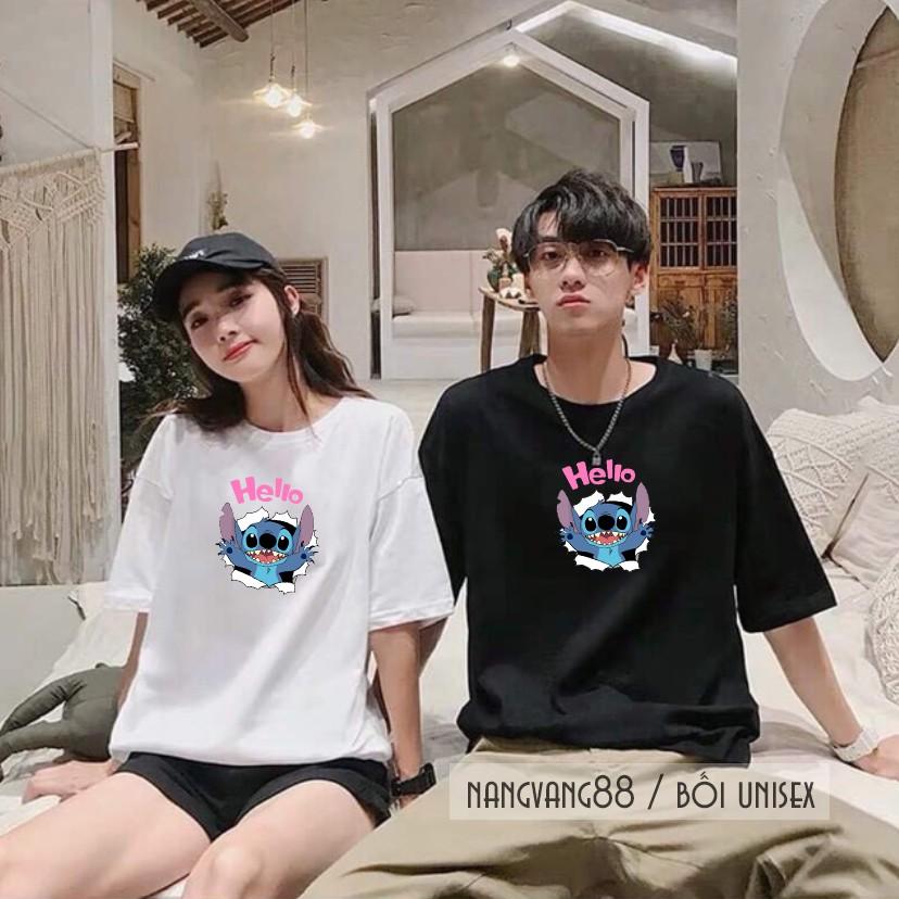 Áo Thun Tay Lỡ Unisex Đen Trắng Hello đẹp