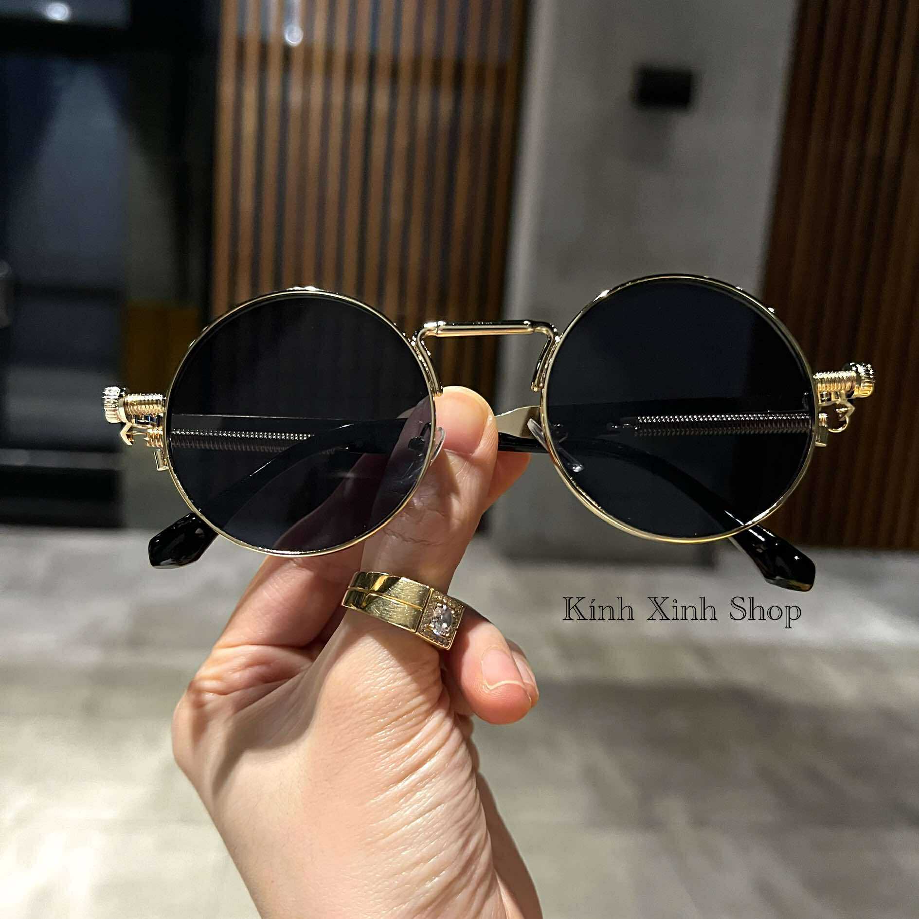 Kính râm thời trang chống nắng dáng mắt tròn thầy bói + Tặng hộp đựng, khăn lau