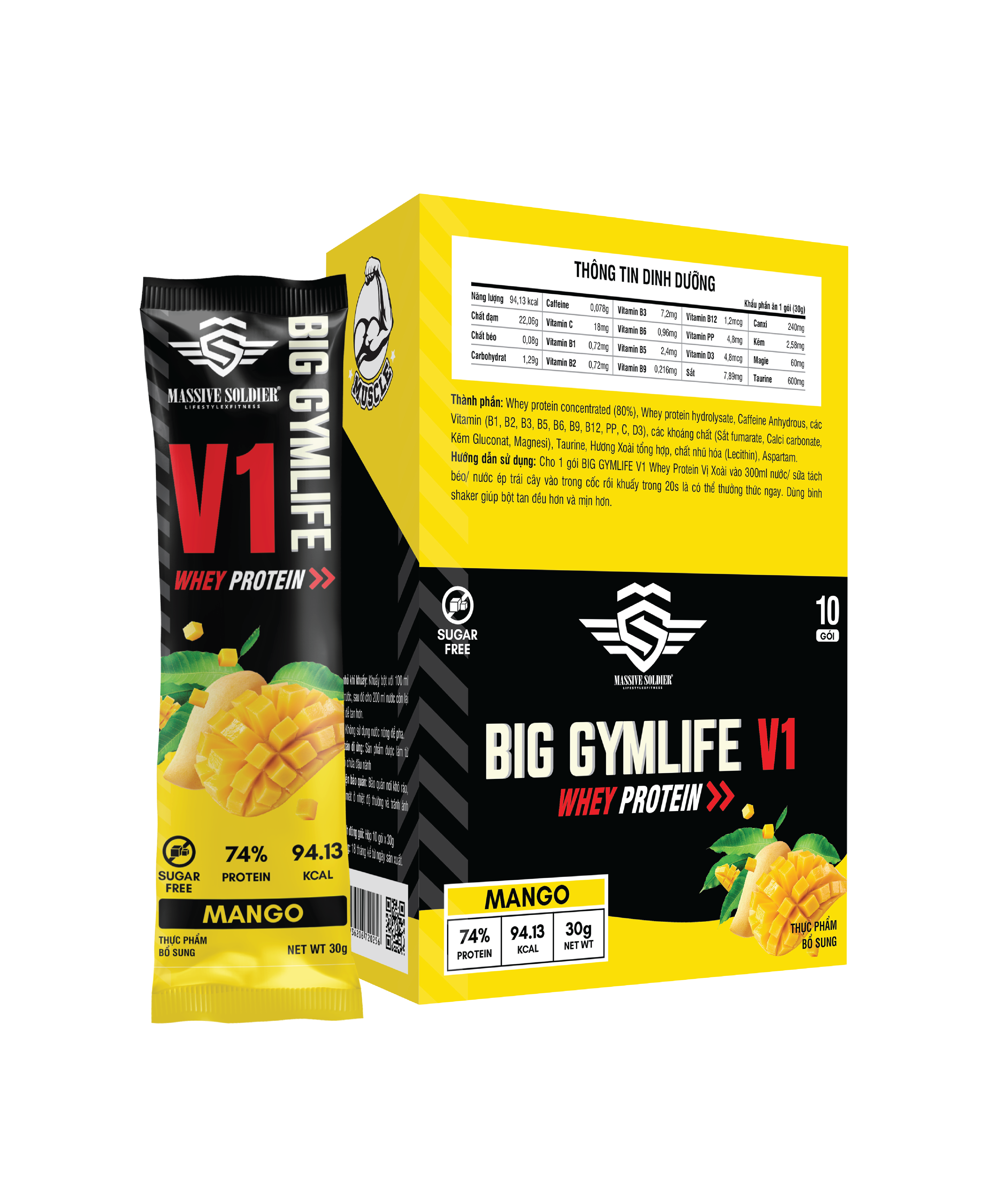 Hình ảnh Bột Whey Protein BIG GYMLIFE V1 Mango Bảo Long (Hộp 10 gói x 30g) - Hàng Chính Hãng