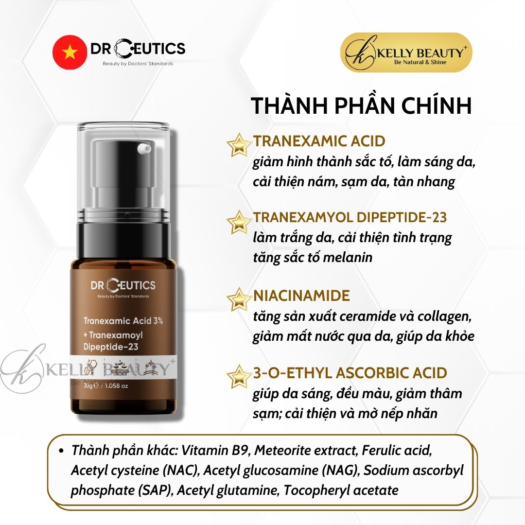 Serum Sáng Da Mờ Sạm Nám DrCeutics Tranexamic Acid 3% + Tranexamoyl Dipeptide-23 | Kelly Beauty