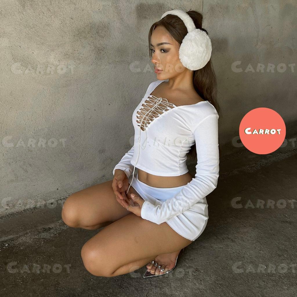 Set áo croptop tay dài chân váy ngắn ôm body tôn dáng chất thun cao cấp carrotxinhdep đi chơi đi du lịch hình thật