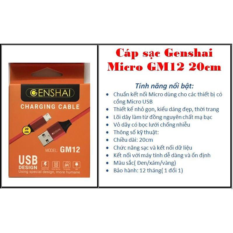 Cáp sạc Genshai Micro GM12 20cm - Hàng chính hãng