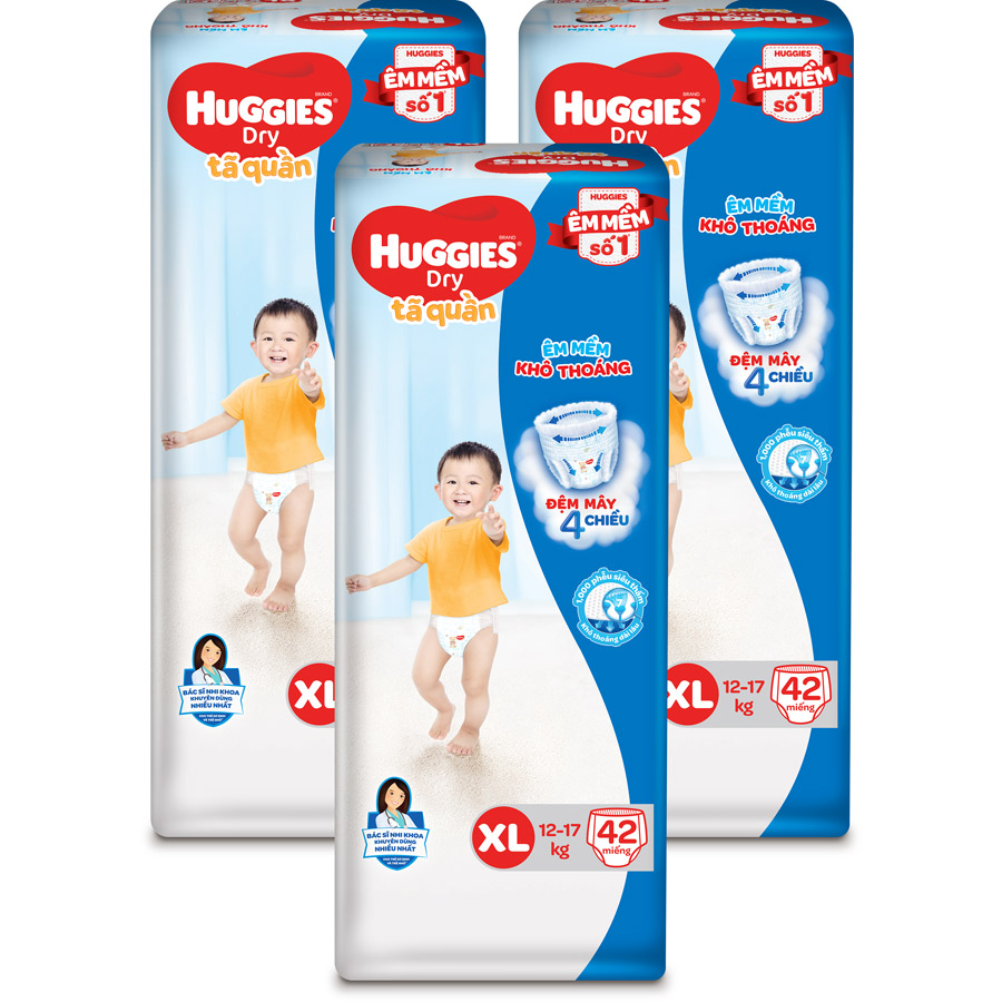 Combo 3 Gói Tã Quần Huggies Dry Gói Đại XL42 (42 Miếng)