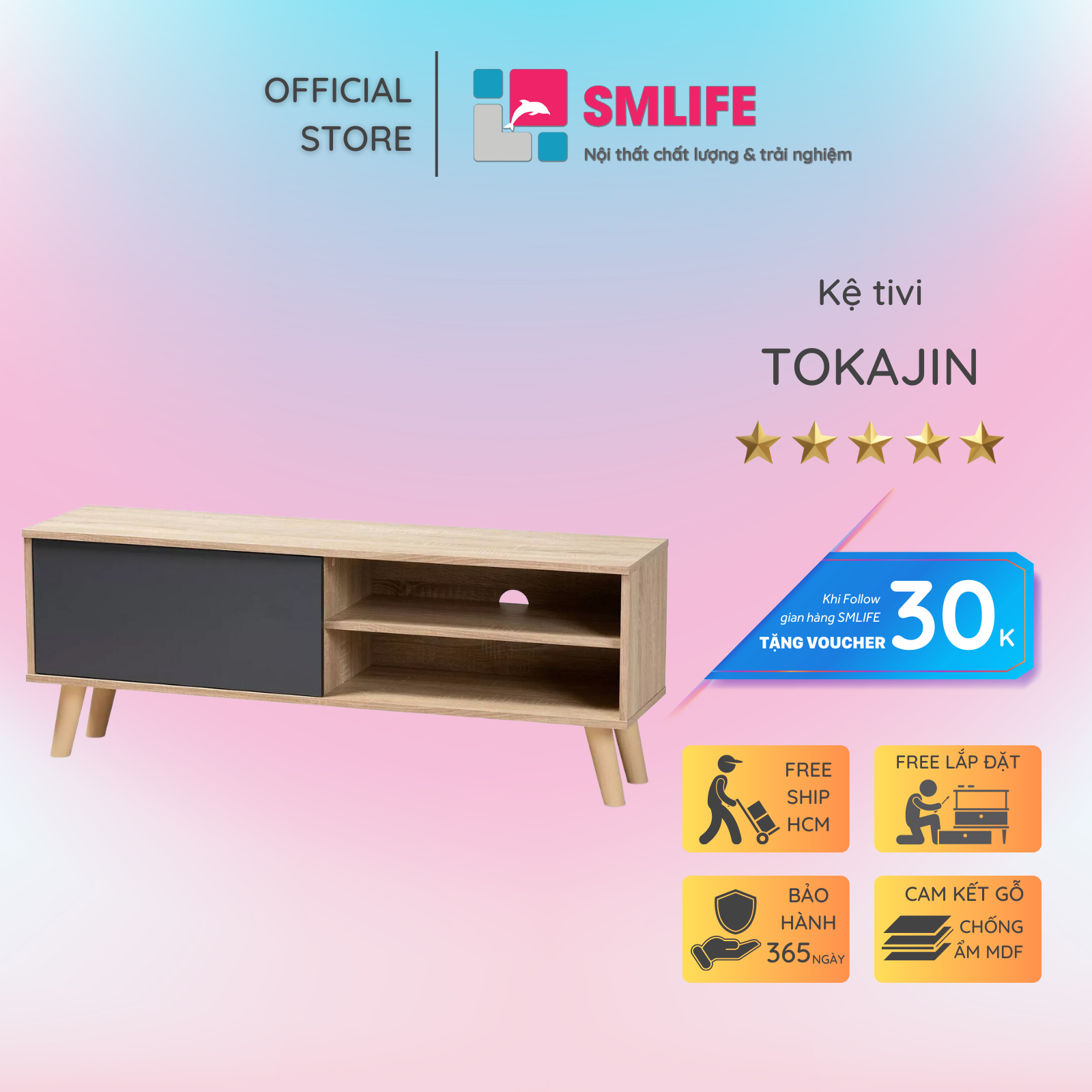 Kệ tivi gỗ hiện đại SMLIFE Tokajin | Gỗ MDF dày 17mm chống ẩm | D120xR30xC45cm