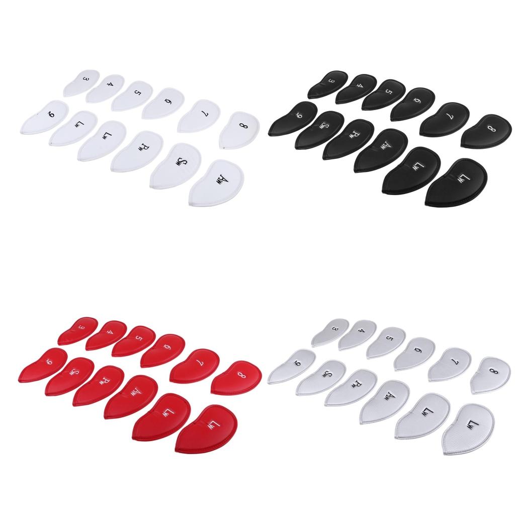 12 Pieces Waterproof PU Leather Golf Iron Head Cover Headcover Protector Set - Various Colors