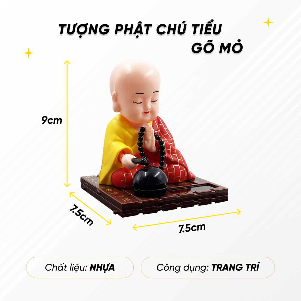 Tượng Chú Tiểu Gõ Mõ Bằng Nhựa Sử Dụng Năng Lượng Mặt Trời Thu Hút Tài Lộc