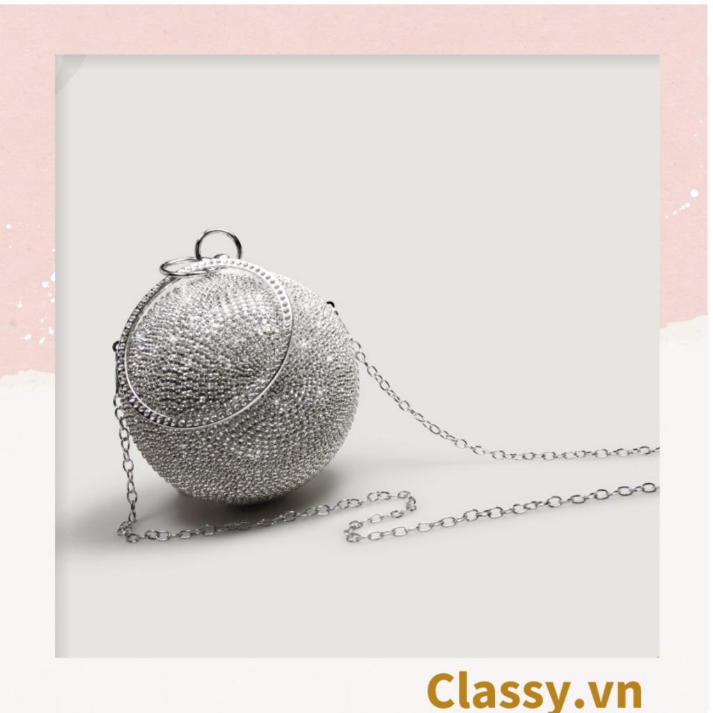 Clutch Classy cầm tay, đeo chéo hình cầu đính hạt xung quanh, mang lại nét sang chảnh khi đi tiệc T1184