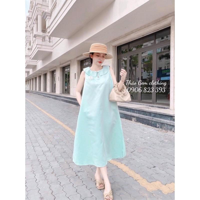 Đầm Suông thiết kế cổ sen phối túi, Váy suông chữ A cổ sen