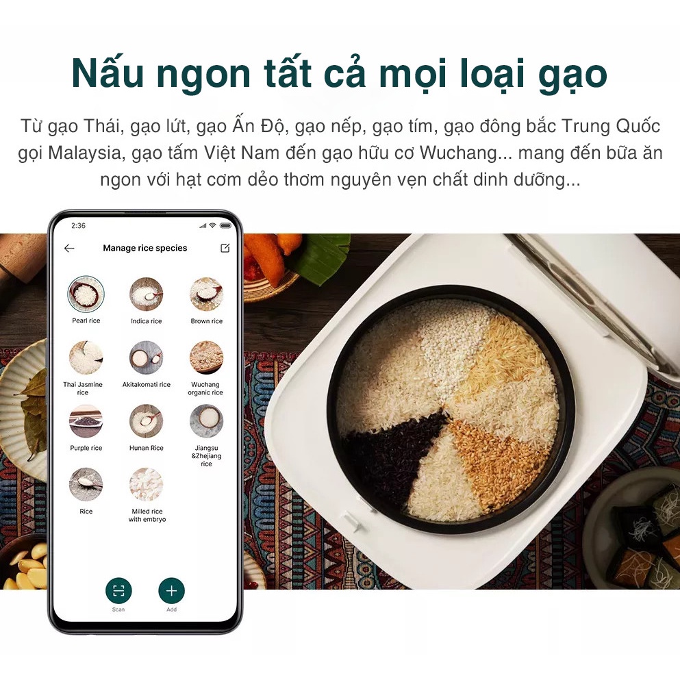 Nồi cơm điện kết nối app Mihome Xiaomi Joyami Phiên bản QUỐC TẾ Model S1/L1 - Hàng Chính Hãng