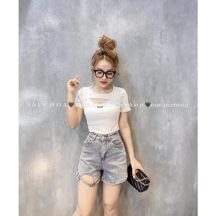 Áo thun nữ khoét ngực tay ngắn, Áo phông kiểu dáng ôm chất cotton mềm mại siêu xinh AN41