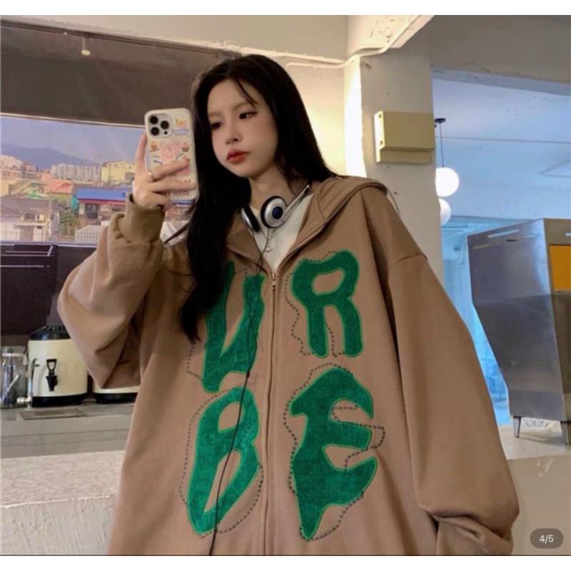 Áo khoác teen nón to chất nỉ ngoại cao cấp form rộng in chữ URBE, Áo hoodie unisex có dây kéo tay phồng,chống lạnh