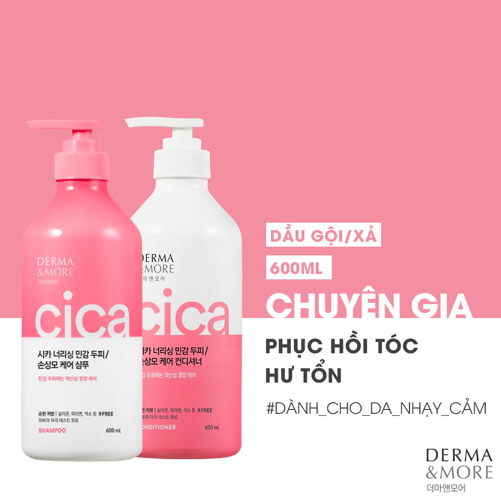 Dầu gội và dầu xả phục hồi tóc hư tổn giảm bết Derma & More CERAMIDE giảm gãy rụng, dưỡng tóc bóng khỏe 600ml