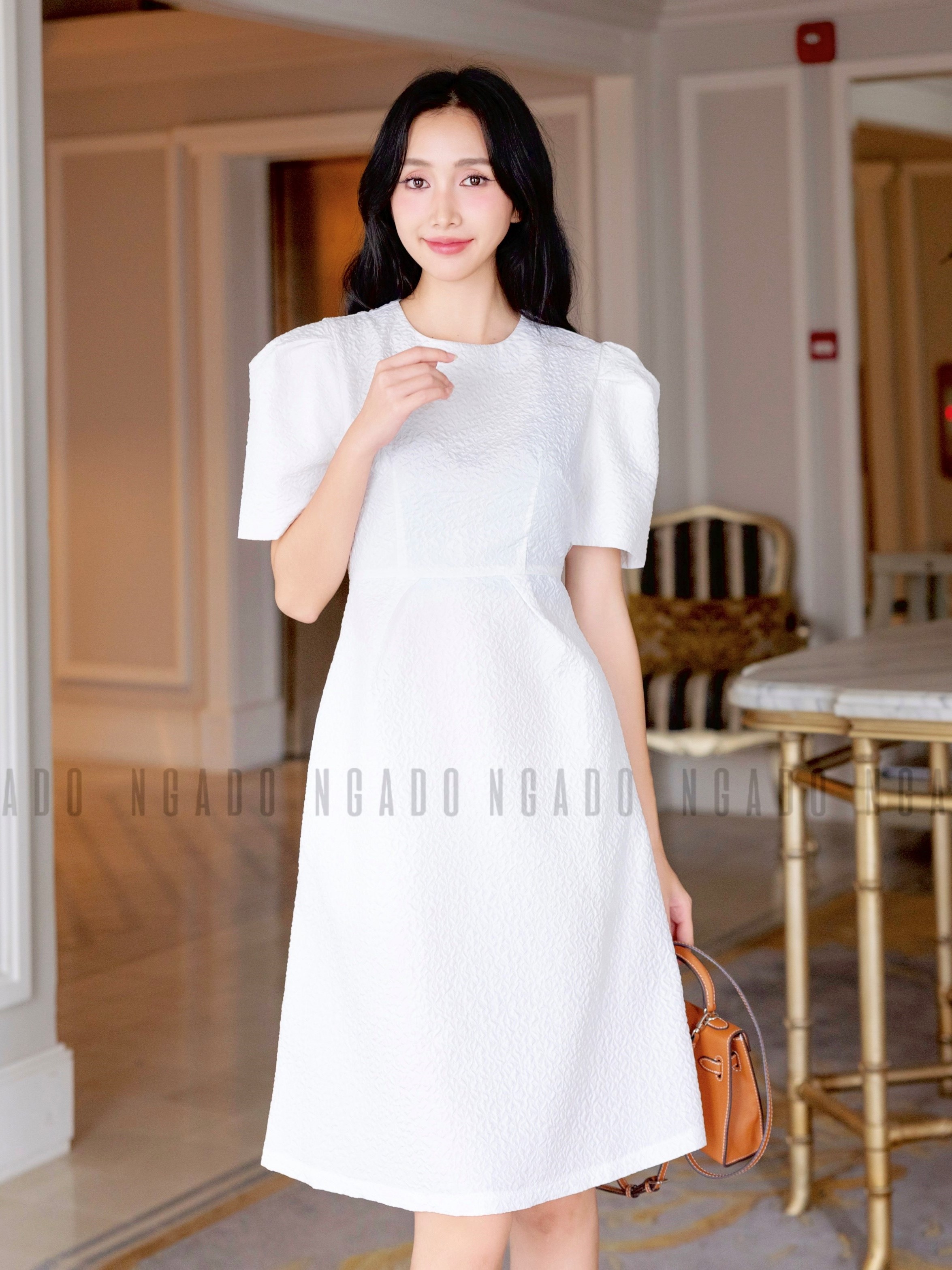 Đầm taffeta gấm trắng NGADO, Đầm dự tiệc sang chảnh, Đầm thiết kế