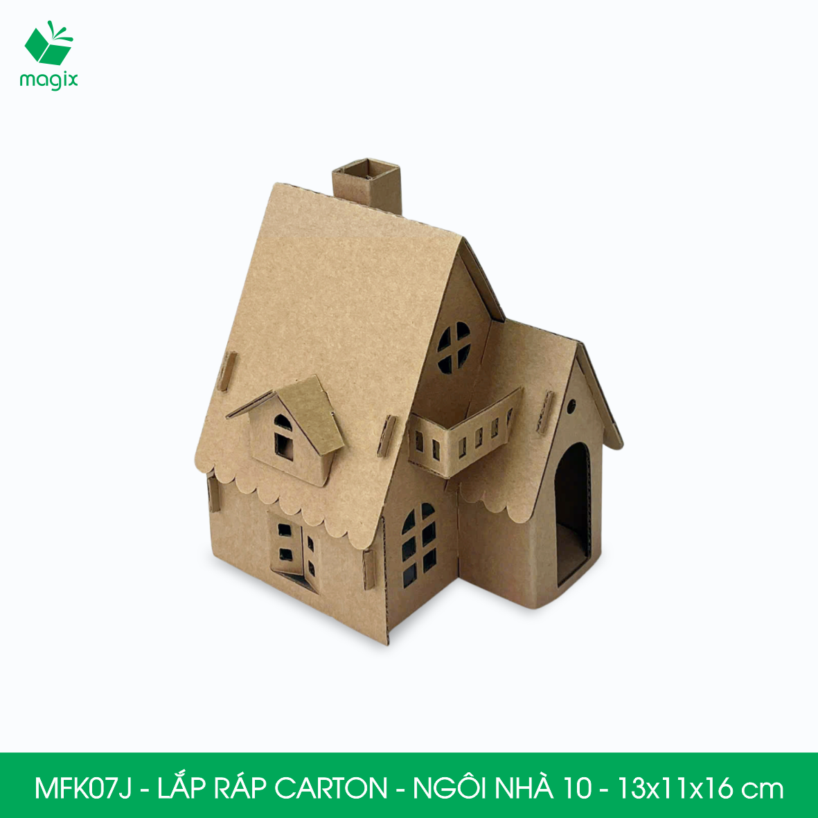 MFK07J - 13x11x16 cm - Mô hình ngôi nhà lắp ráp từ bìa carton cao cấp, nhà giấy carton mini sáng tạo