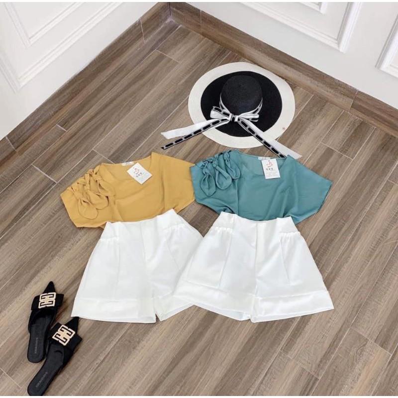 Set Bộ Áo Nơ Vai Quần Đùi Chất Đũi Mềm Đẹp LH105