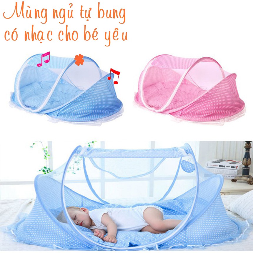Bộ màn chụp đa năng cho bé trai và bé gái kèm cả gối và nệm ngủ mềm mại cho bé - Mùng chụp tự bung thiết kế phát nhạc ru ngủ cho trẻ sơ sinh và trẻ nhỏ