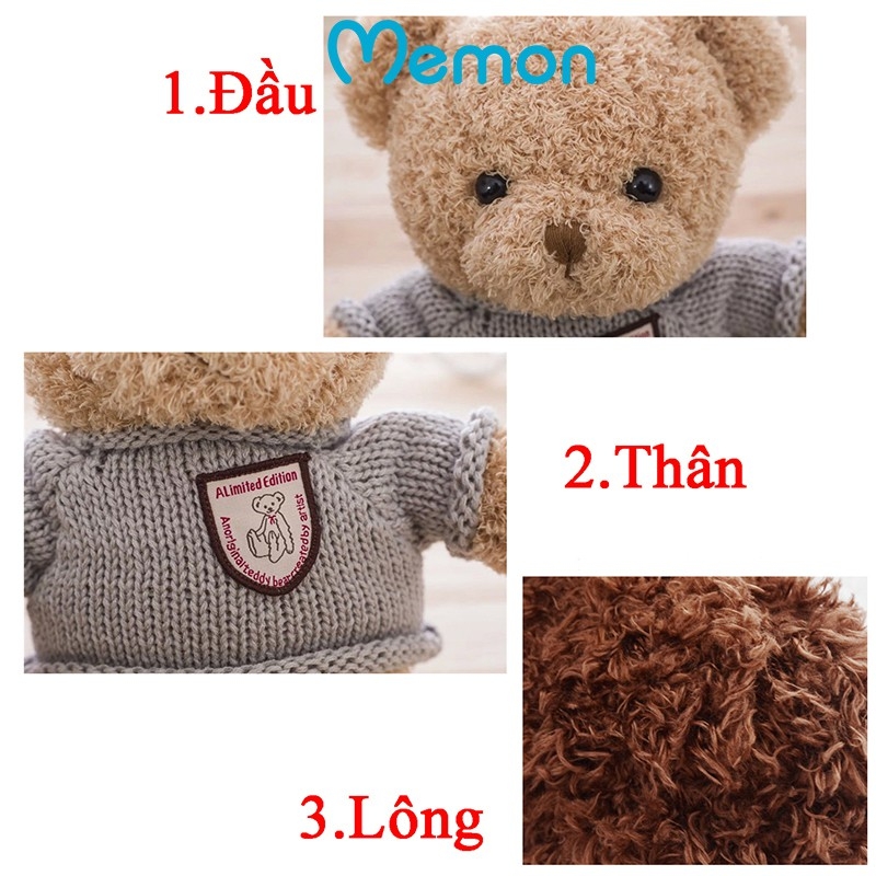 Gấu bông Teddy Head Tales cao cấp - Hàng chính hãng Memon - Đồ chơi thú nhồi bông Teddy Head Tales, Chất liệu Bông gòn PP 3D tinh khiết mềm mịn, đàn hồi đa chiều, bền đẹp, an toàn cho người sử dụng