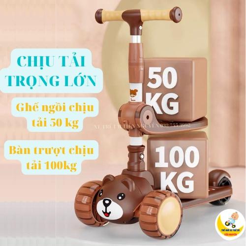 Xe Scooter Cho Bé Hình Gấu Bear Có Nhạc Và Đèn Phát Sáng, Bảo Hành 1 Đổi 1, Xe Trượt Scooter Cho Bé Chòi Chân