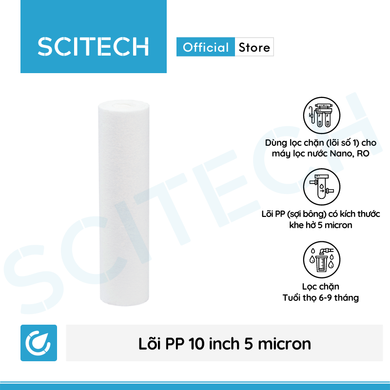 Lõi PP 10 inch 5 micron - Lõi số 1 máy lọc nước Nano/UF/RO, bộ lọc thô - Hàng chính hãng