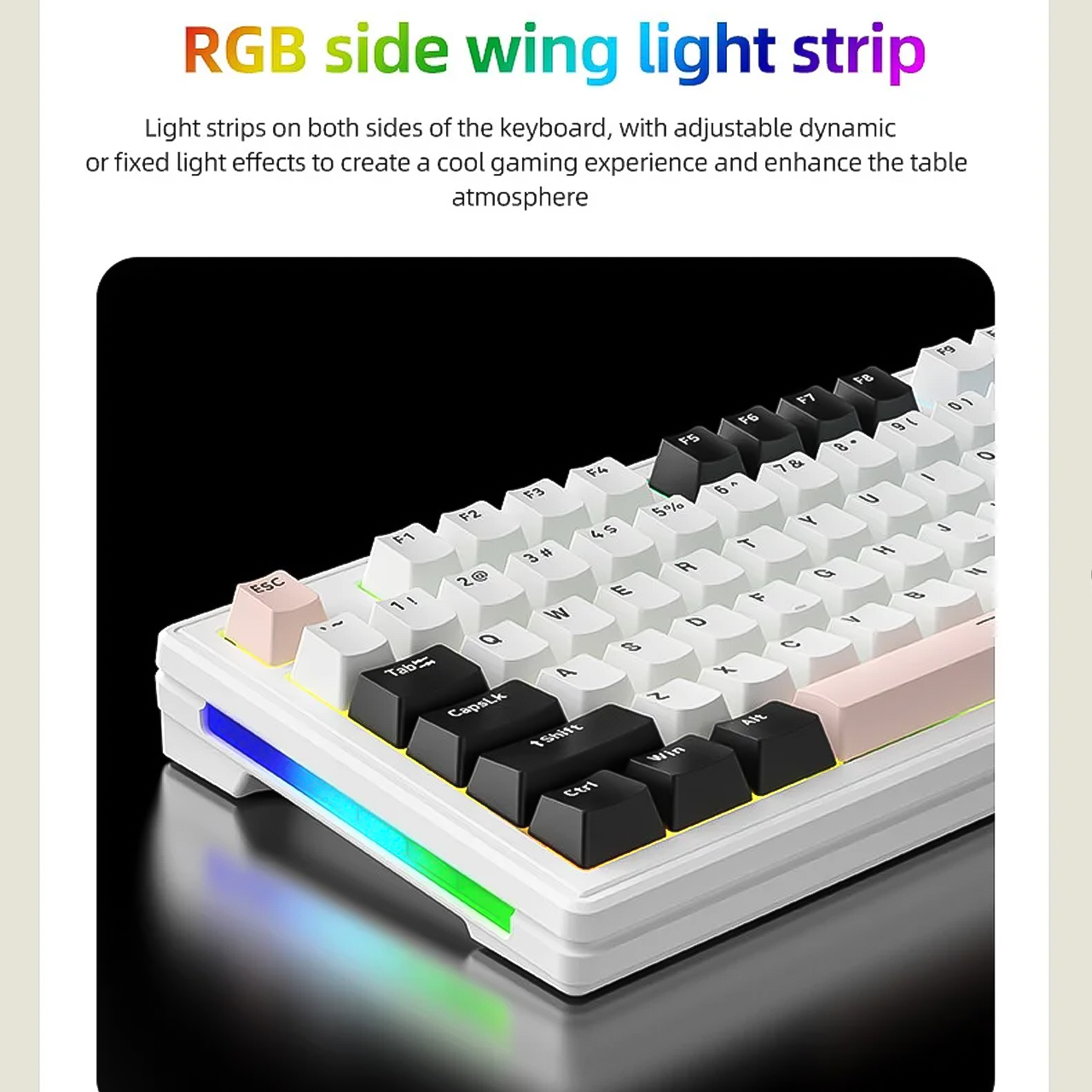 Bàn phím cơ gaming bluetooth Vinetteam M87 LED RGB bàn phím cơ không dây có Hotswap, White Switch, 3 Chế Độ Kết Nối tương thích với hệ điều hành MAC, Windows, và Android - hàng chính hãng