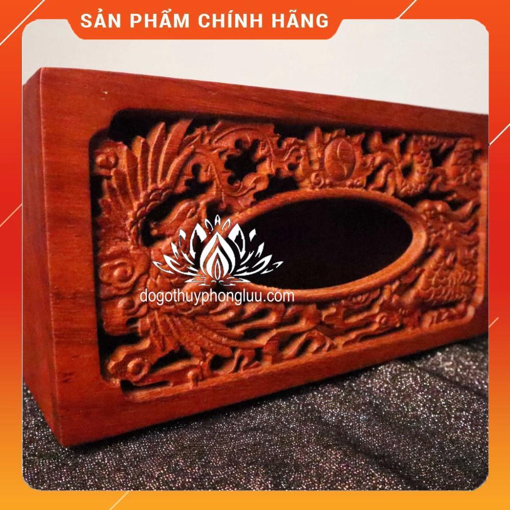 Hộp đựng giấy lọng thủng trạm long phụng ăn gỗ hương