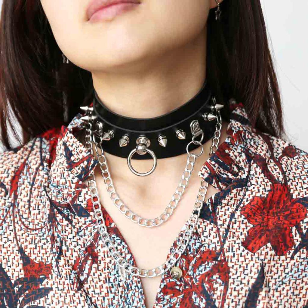 Gothic Choker PU Leather  Necklace Metal Rivets  Chains Choker