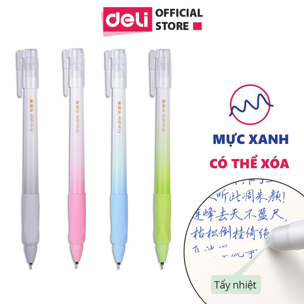 Bút gel xóa được có nắp đậy Deli - ngòi 0.5mm - mực Xanh/ Đen - A660