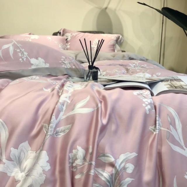 Hàng Lụa Cao Cấp-Set Lụa Tencel 60s Hàng Nhập Khẩu Cao Cấp 4 Món Màu Hồng nhãn nhặn