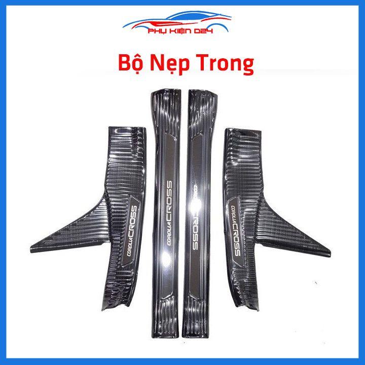 Bộ ốp bậc cửa trong ngoài nẹp bước chân Corolla Cross 2020 vân Titan chống trầy trang trí xe