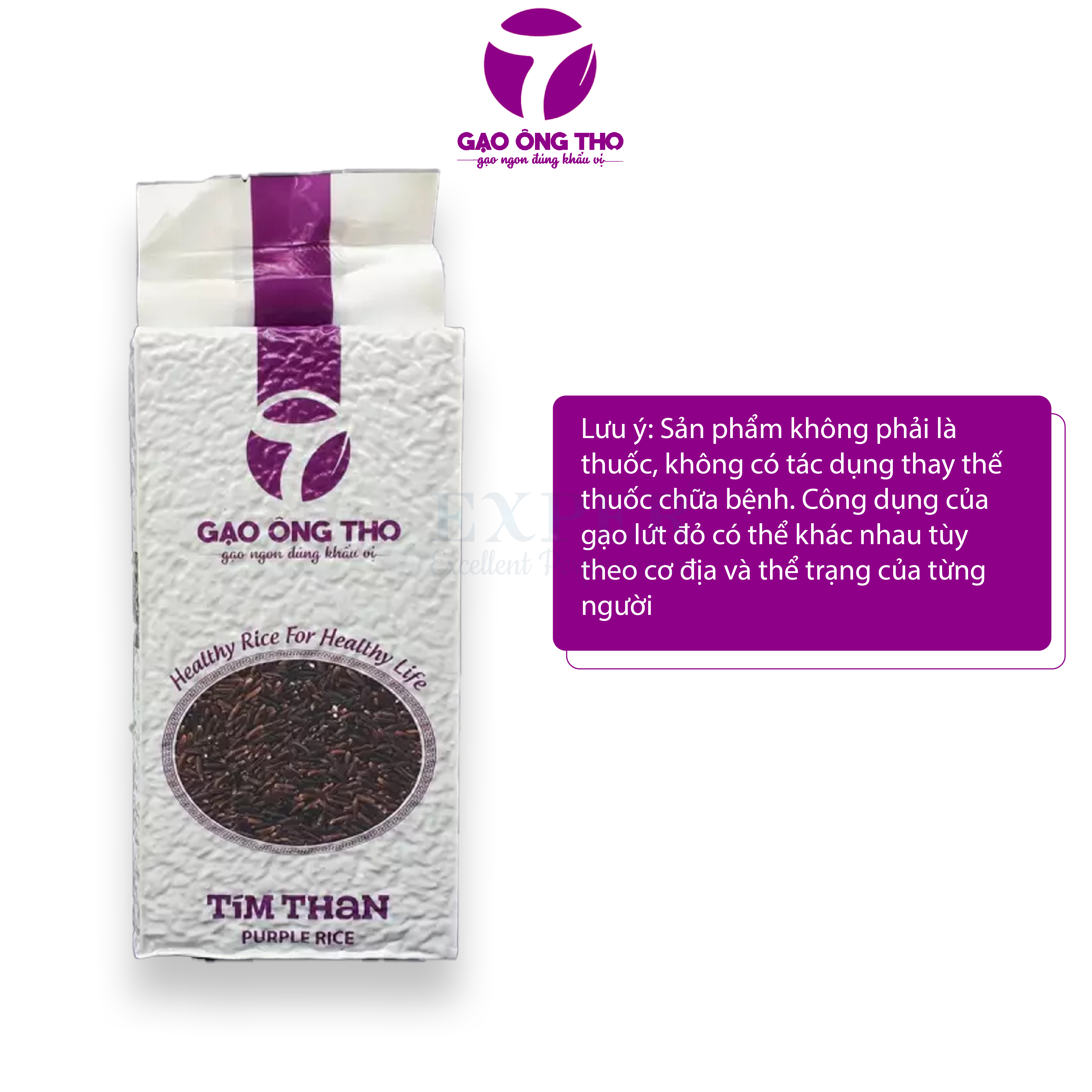 Gạo Lứt Tím Than Túi 1Kg - Gạo Ông Thọ - Thơm mềm dẻo, tốt cho sức khỏe