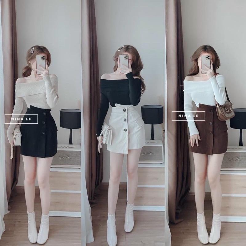 Ảnh Thật Kèm Video - Áo Len Tăm Cổ Bẻ Trễ Vai Nữ Siêu Xinh Loại Đẹp