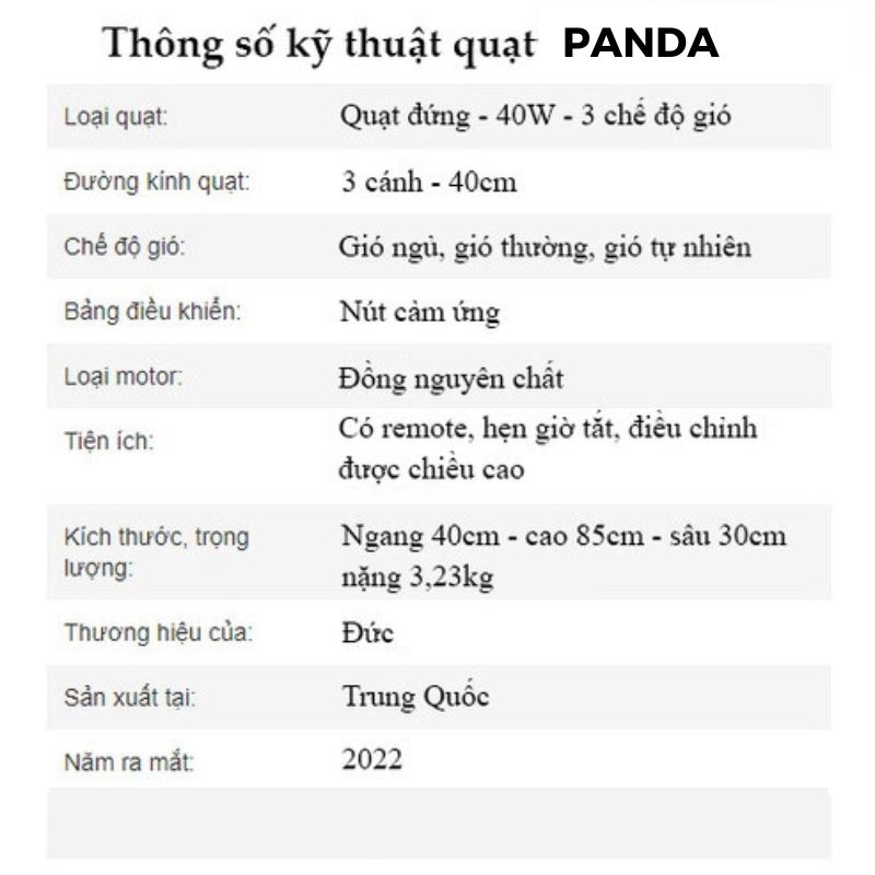 Quạt Tuần Hoàn Không Khí Panda , Quạt Cây Đứng Quay 360 Độ , Giúp Lưu Thông Không Khí , Thông Thoáng Phòng Ốc Có Điều Khiển Từ Xa , Màn Hình Cảm Ứng - Công Suất 35W