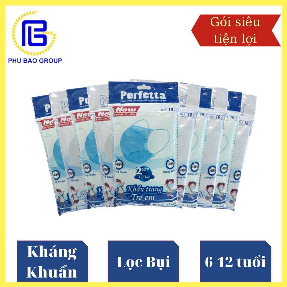 Khẩu Trang Y Tế Perfetta Trẻ Em 2 Lớp (Gói 10 Cái)