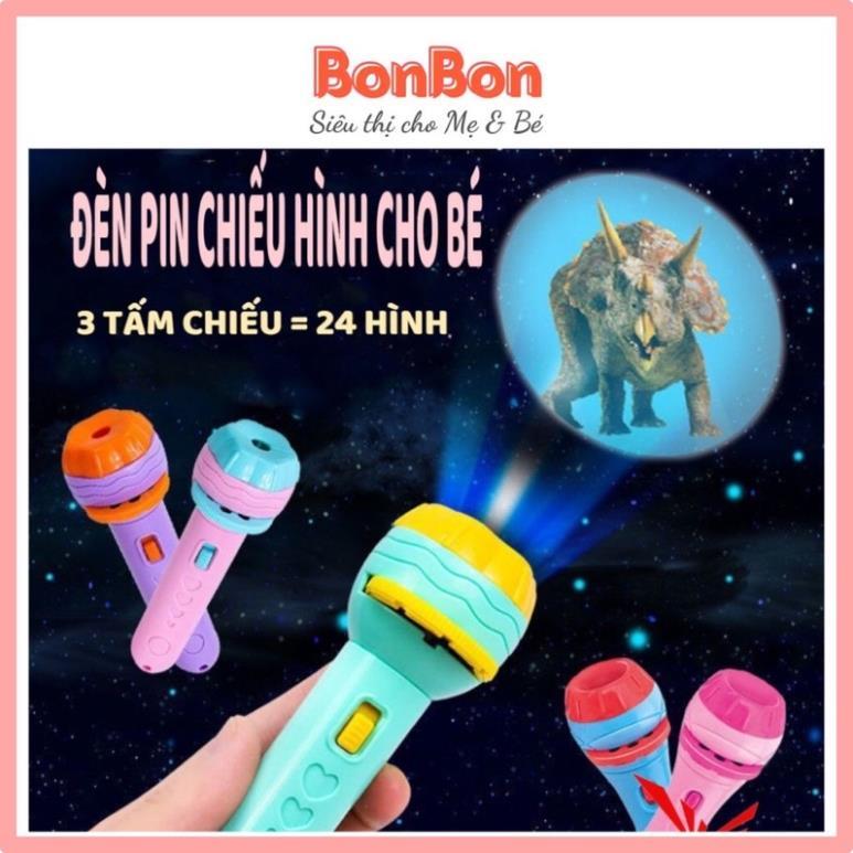 Đồ chơi Đèn pin chiếu hình 3D cho bé 3 tấm chiếu 24 hình, đèn pin kể chuyện cho bé chất liệu nhựa ABS an toàn