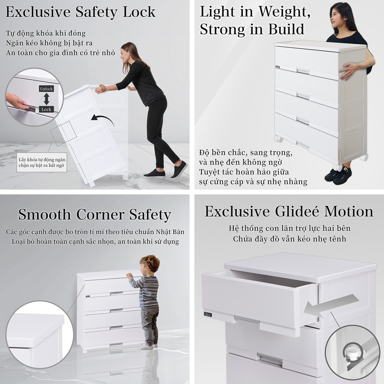 TENMA Tủ Quần Áo Fits Plus Premium JAPAN QUALITY 4~5 Tầng, Lắp Được Bánh Xe, Chống Bám Bụi