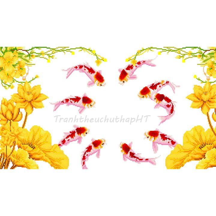 Tranh đính đá Cửu ngư quần hội LV452 - tự đính