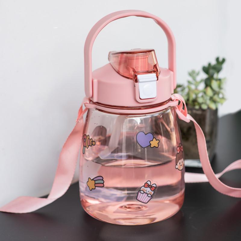 Mới Dung Lượng Cao Dễ Thương Nước Bằng Nhựa Có Ống Hút Dây Di Động Du Lịch Tumbler Bé Gái Con Kawaii Cốc Đồ Uống Cốc Không Chứa BPA miễn Phí