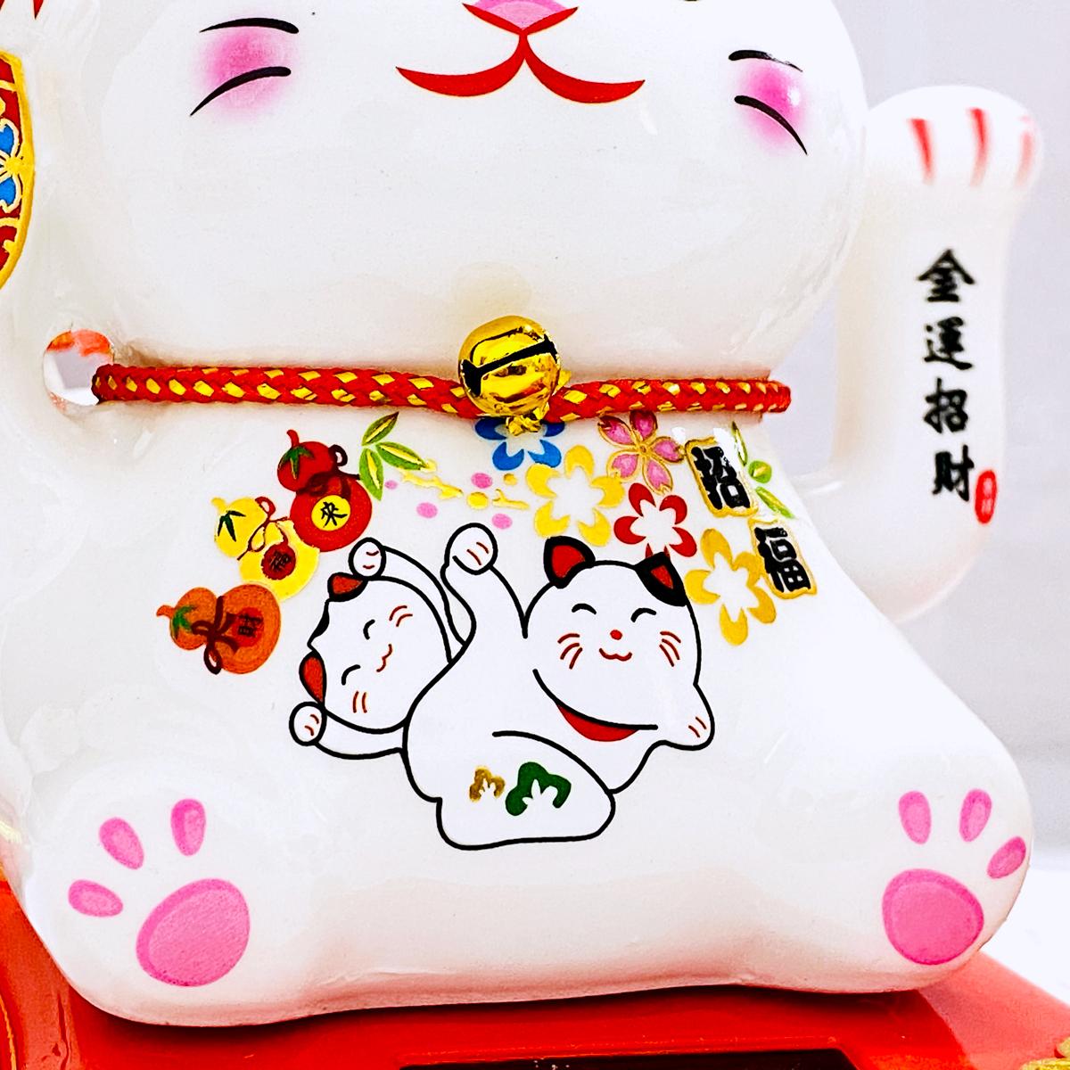 Tượng Mèo Thần Tài Vẩy Tay 12 cm - Trang Trí Tết - T87 - Tai Mèo Màu Hồng