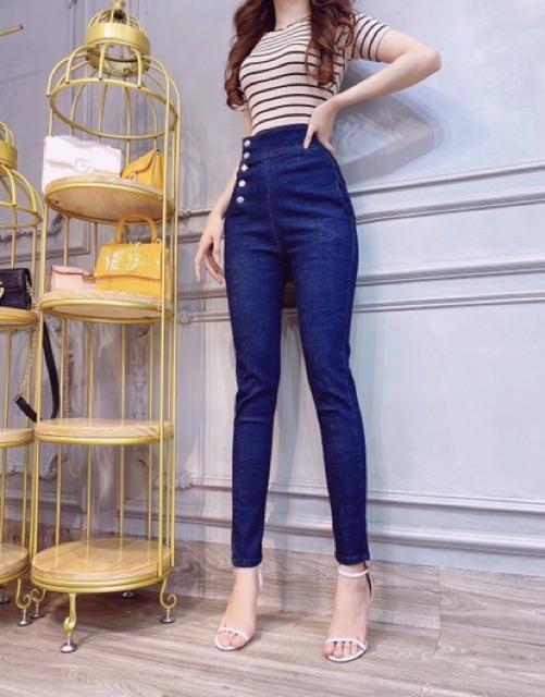 Quần jeans dáng ôm cạp siêu cao lưng gài 5 nút- ảnh thật toàn bộ