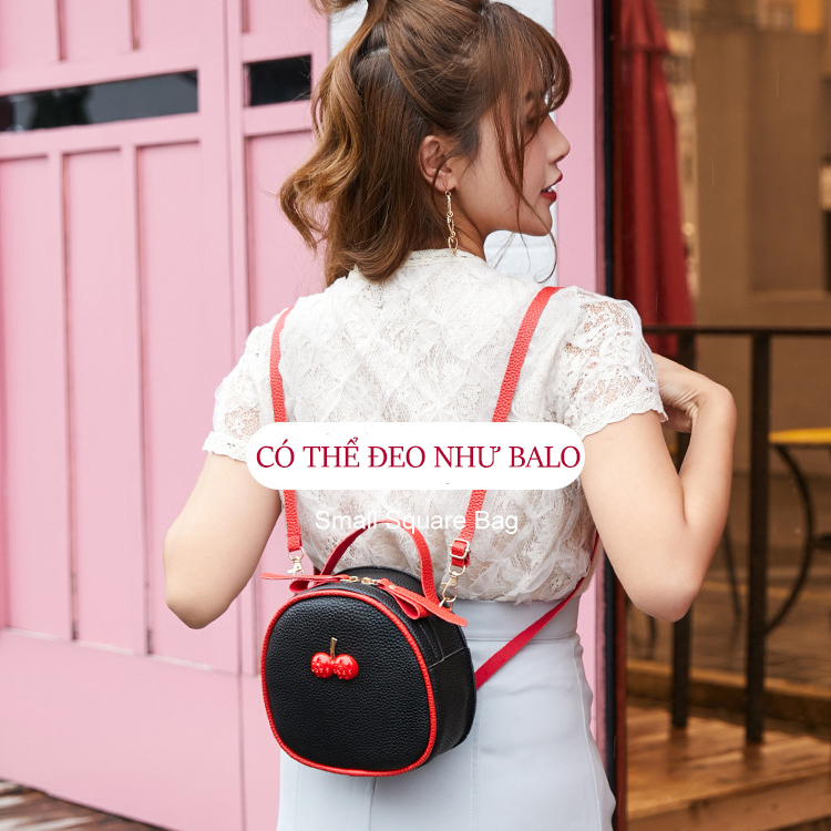 Balo Mini Nhỏ Xinh Cherry Bl35 Da Trơn Mới