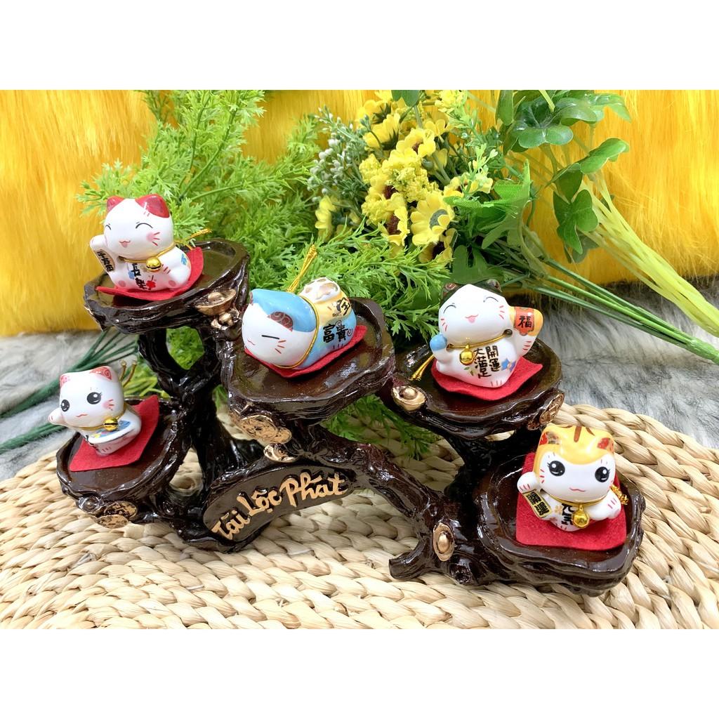 Tượng Mèo Sứ Nằm Thần Tài Maneki Neko và đế Tài Lộc Phát ( Việt Nhật )