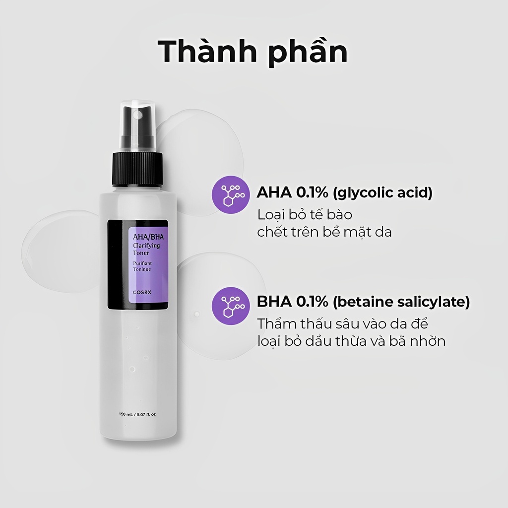 Toner Nước Hoa Hồng Cosrx AHA BHA Tẩy Tế Bào Chết Làm Sáng Cân Bằng Da Giảm Mụn 150ml